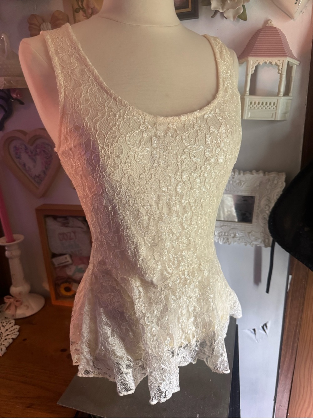Lace Peplum Tank Top in Cream - Women Tops